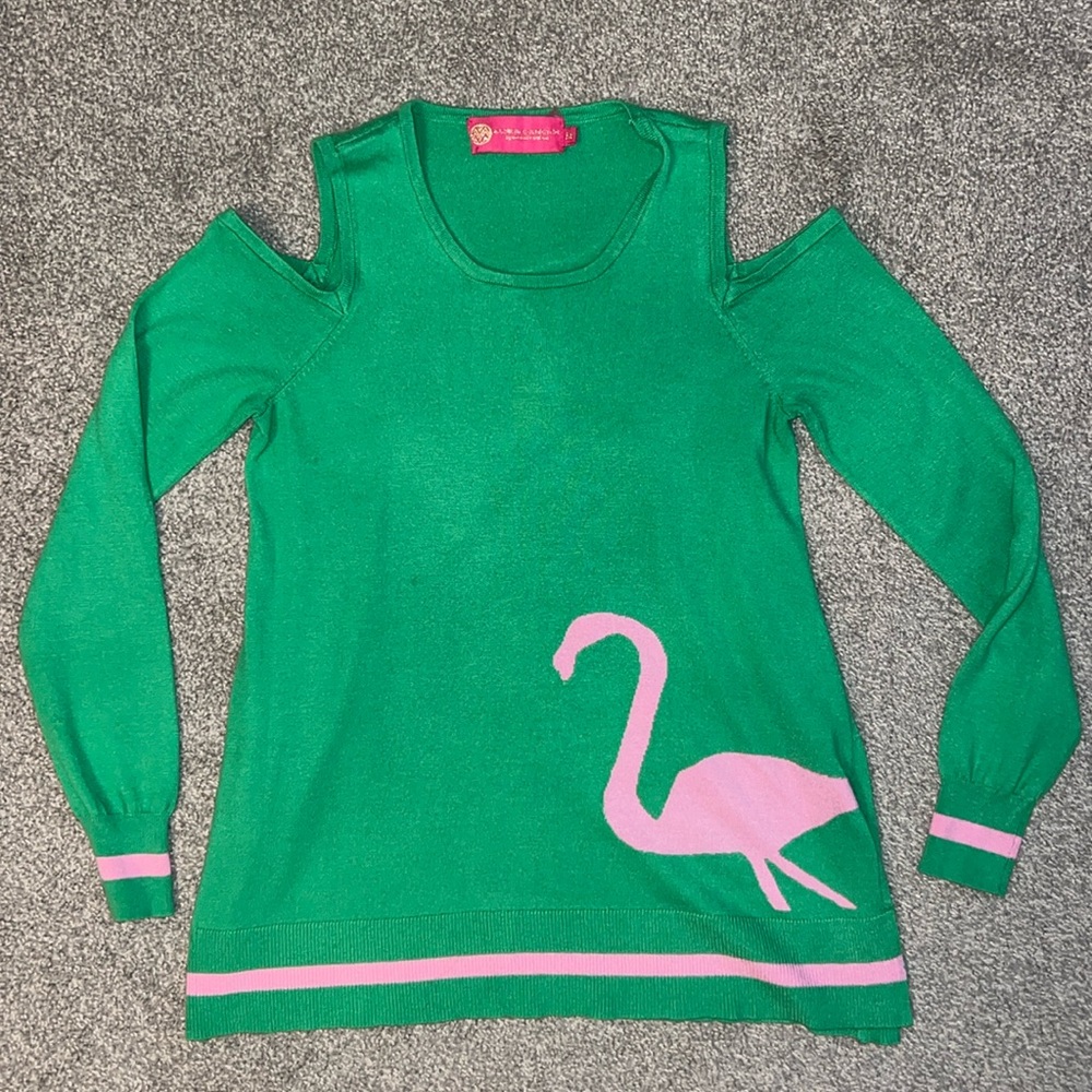 Macbeth Collection by Margaret Josephs cold shoulder flamingo sweater size M 🦩